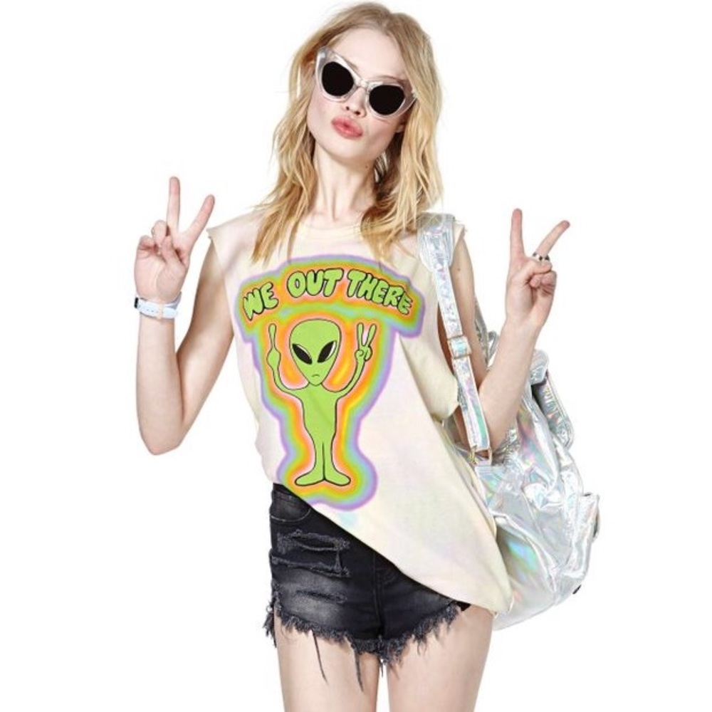 UNIF We Out There Alien Muscle Tee Shirt Tank XS